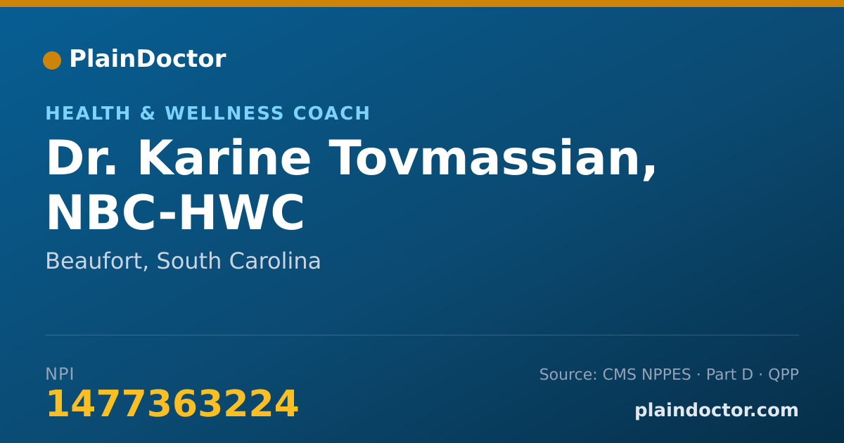 Shareable card for Karine Tovmassian, NBC-HWC - Health & Wellness Coach, Beaufort, SC