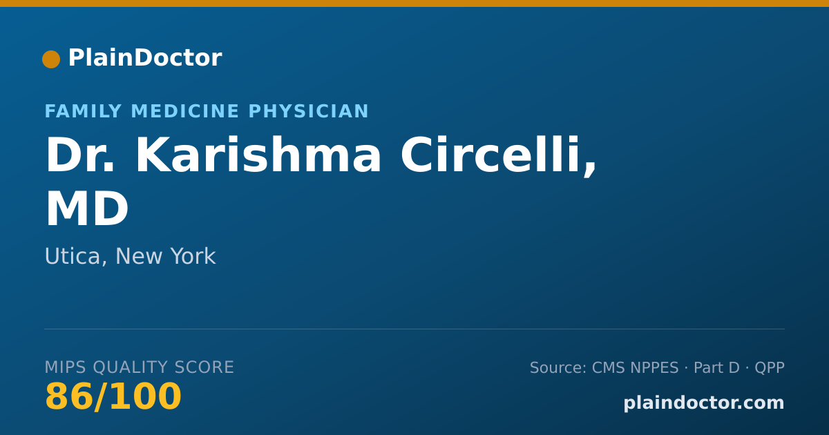 Shareable card for Karishma Circelli, MD - Family Medicine Physician, Utica, NY
