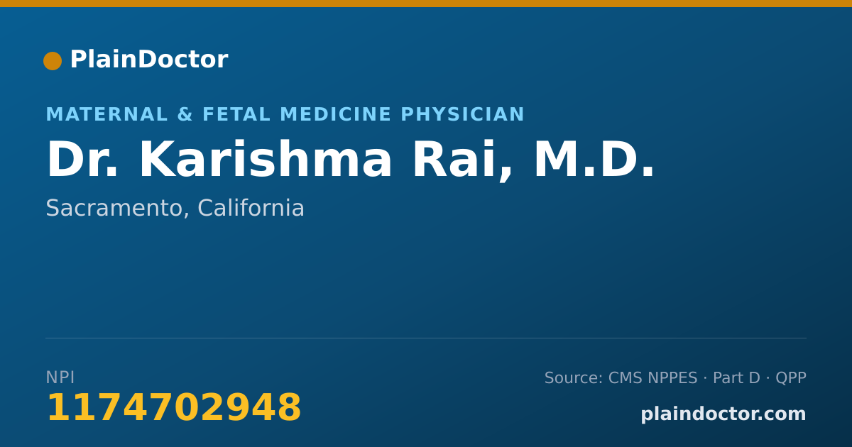 Shareable card for Karishma Rai, M.D. - Maternal & Fetal Medicine Physician, Sacramento, CA