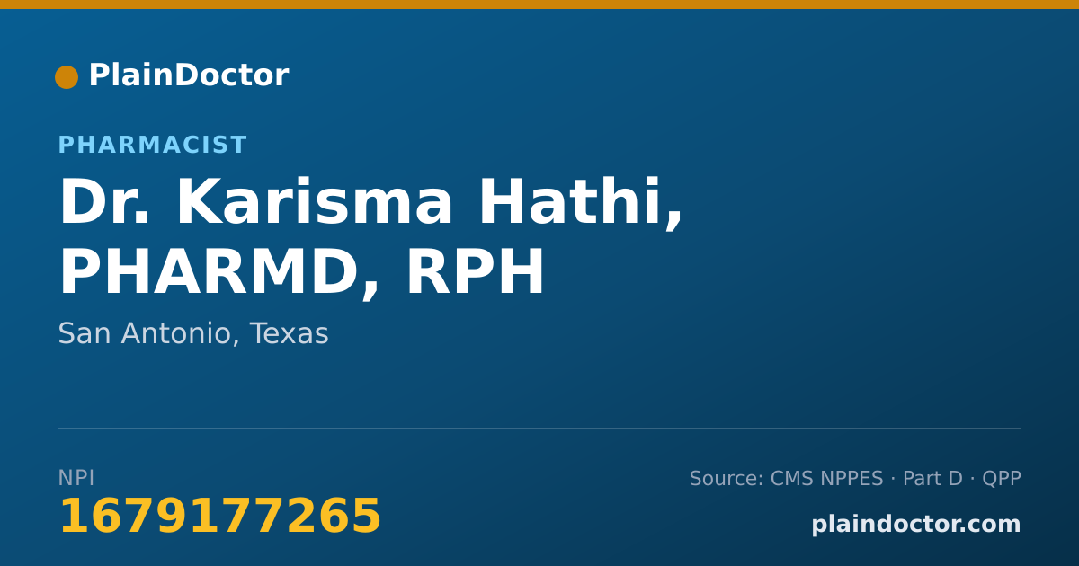 Shareable card for Karisma Hathi, PHARMD, RPH - Pharmacist, San Antonio, TX
