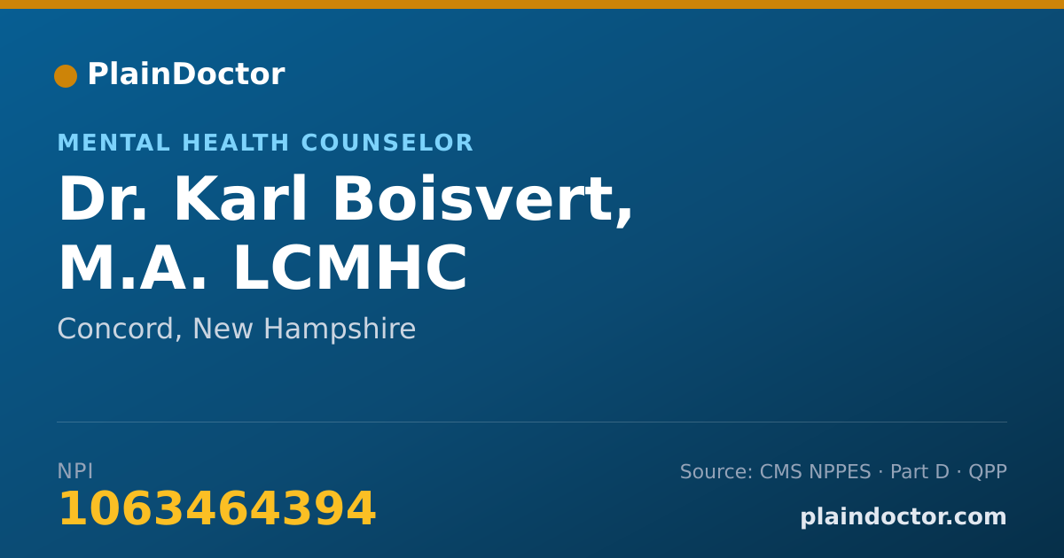 Shareable card for Karl Boisvert, M.A. LCMHC - Mental Health Counselor, Concord, NH