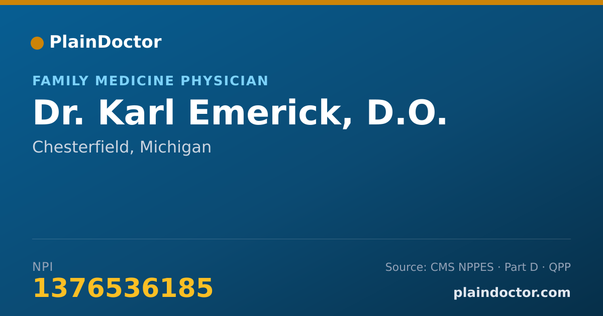 Shareable card for Karl Emerick, D.O. - Family Medicine Physician, Chesterfield, MI