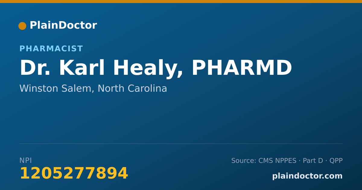 Shareable card for Karl Healy, PHARMD - Pharmacist, Winston Salem, NC