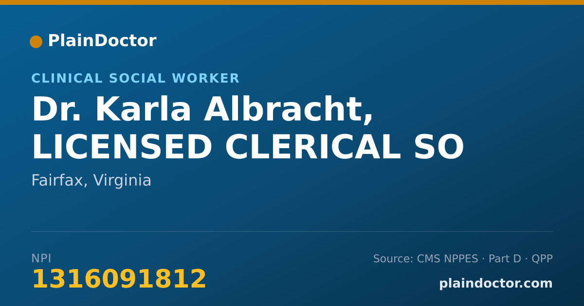 Shareable card for Karla Albracht, LICENSED CLERICAL SO - Clinical Social Worker, Fairfax, VA