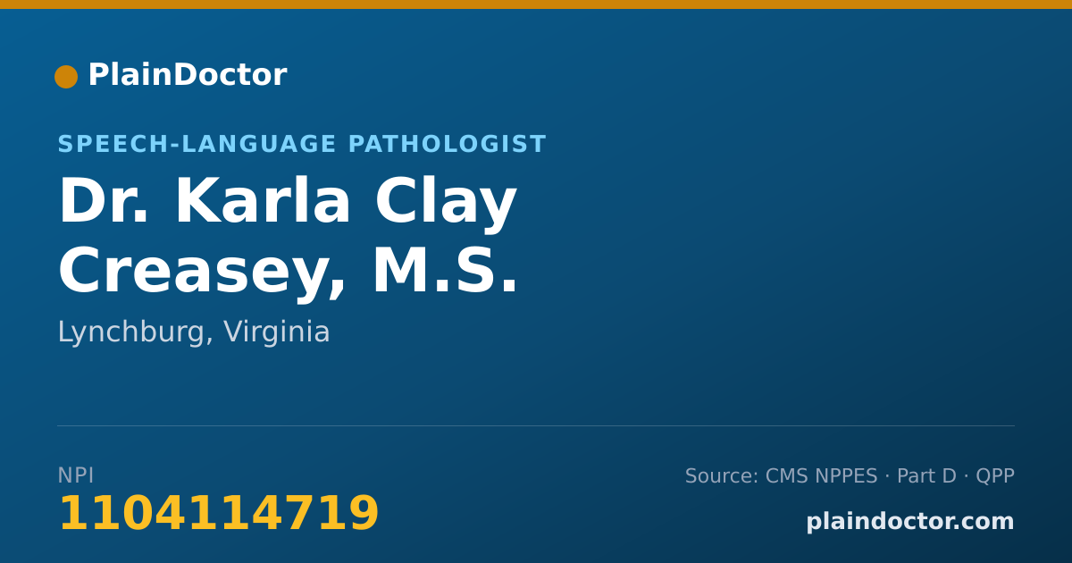 Shareable card for Karla Clay Creasey, M.S. - Speech-Language Pathologist, Lynchburg, VA