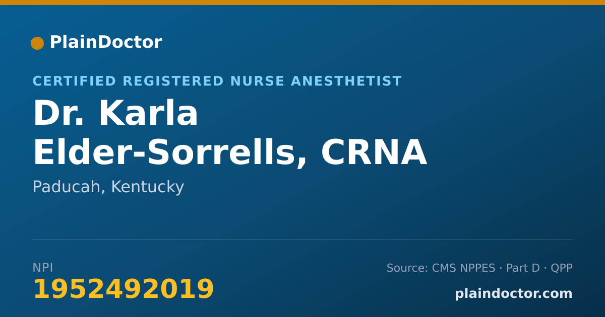 Shareable card for Karla Elder-Sorrells, CRNA - Certified Registered Nurse Anesthetist, Paducah, KY