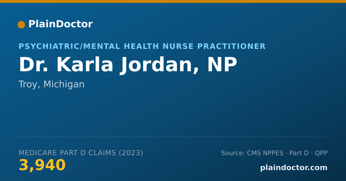 Shareable card for Karla Jordan, NP - Psychiatric/Mental Health Nurse Practitioner, Troy, MI