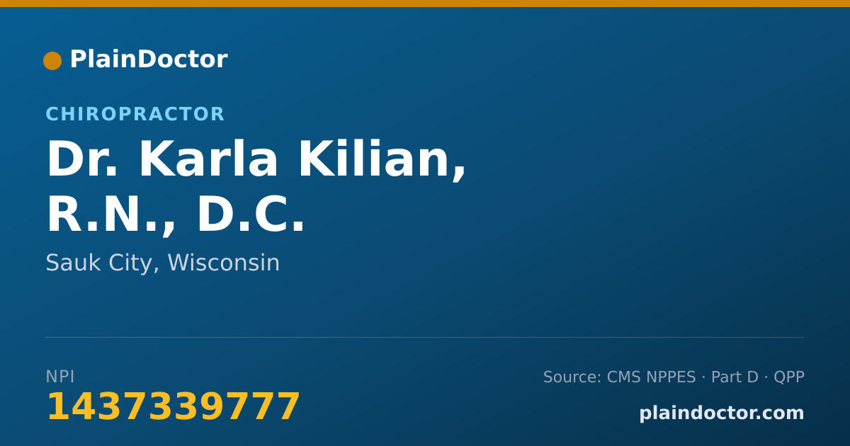 Shareable card for Karla Kilian, R.N., D.C. - Chiropractor, Sauk City, WI