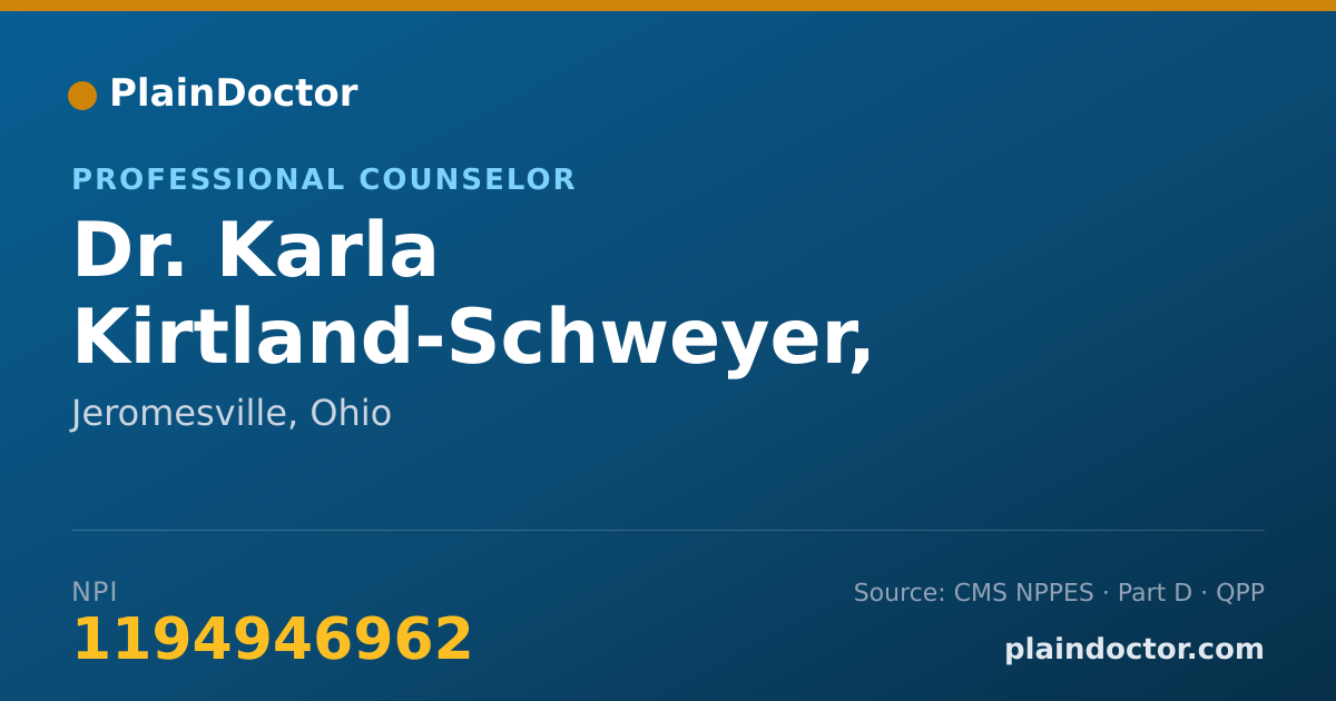 Shareable card for Karla Kirtland-Schweyer, LPCC-S, RPT - Professional Counselor, Jeromesville, OH
