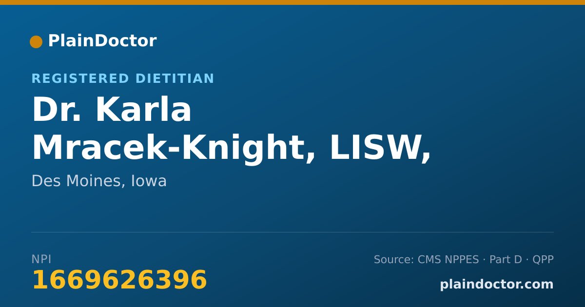Shareable card for Karla Mracek-Knight, LISW, RD - Registered Dietitian, Des Moines, IA
