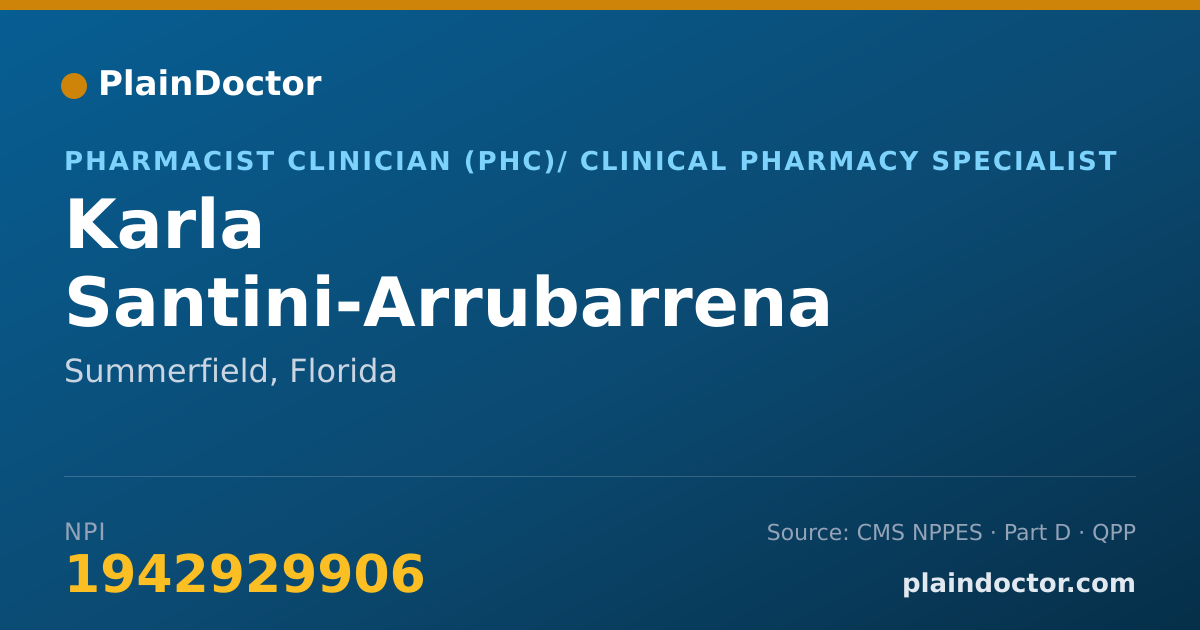 Shareable card for Karla Santini-Arrubarrena - Pharmacist Clinician (PhC)/ Clinical Pharmacy Specialist, Summerfield, FL
