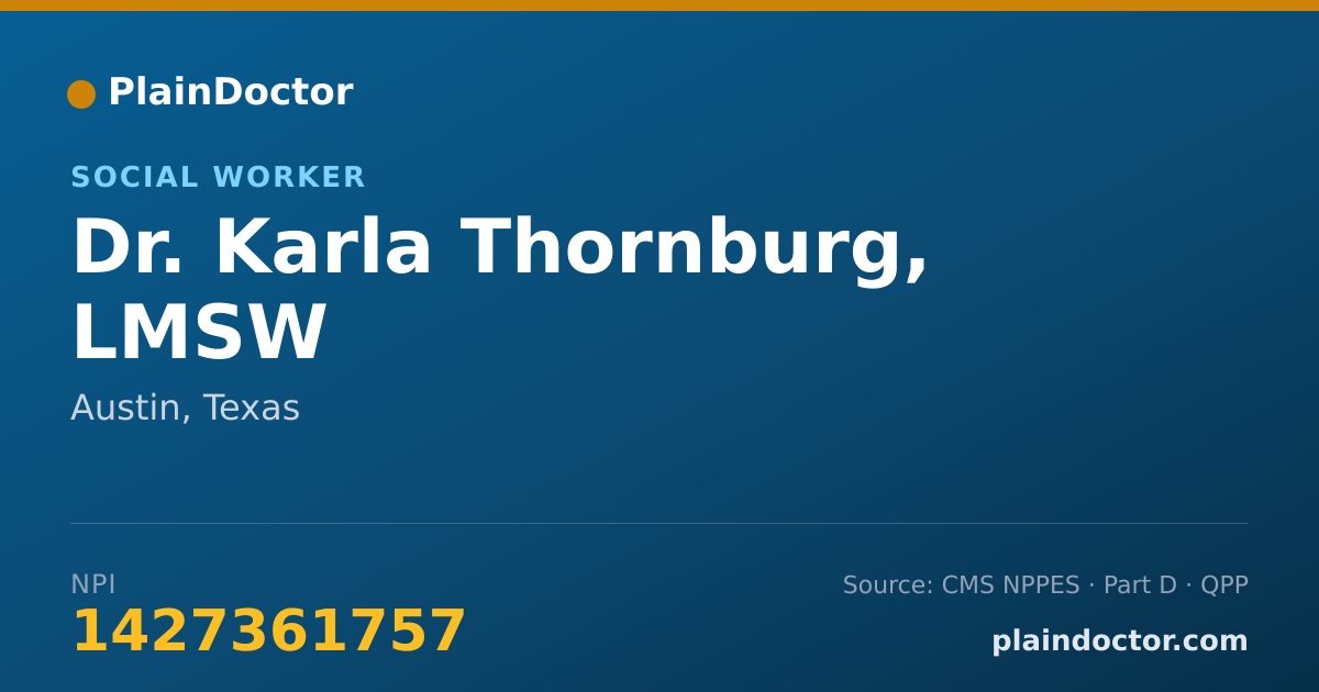 Shareable card for Karla Thornburg, LMSW - Social Worker, Austin, TX