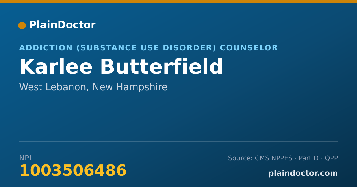 Shareable card for Karlee Butterfield - Addiction (Substance Use Disorder) Counselor, West Lebanon, NH