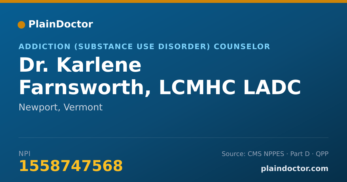 Shareable card for Karlene Farnsworth, LCMHC LADC - Addiction (Substance Use Disorder) Counselor, Newport, VT