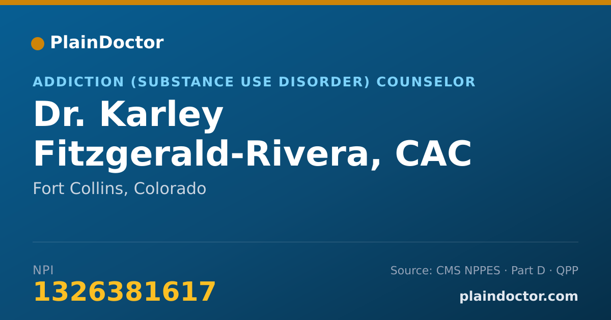 Shareable card for Karley Fitzgerald-Rivera, CAC II - Addiction (Substance Use Disorder) Counselor, Fort Collins, CO