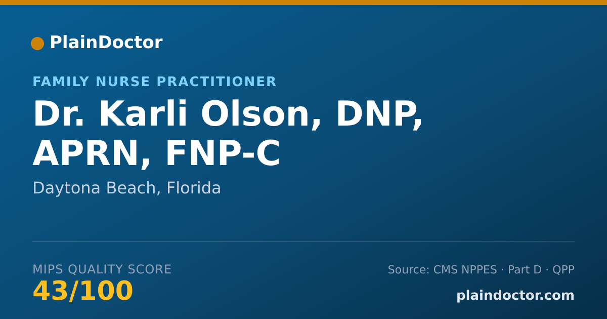 Shareable card for Karli Olson, DNP, APRN, FNP-C - Family Nurse Practitioner, Daytona Beach, FL