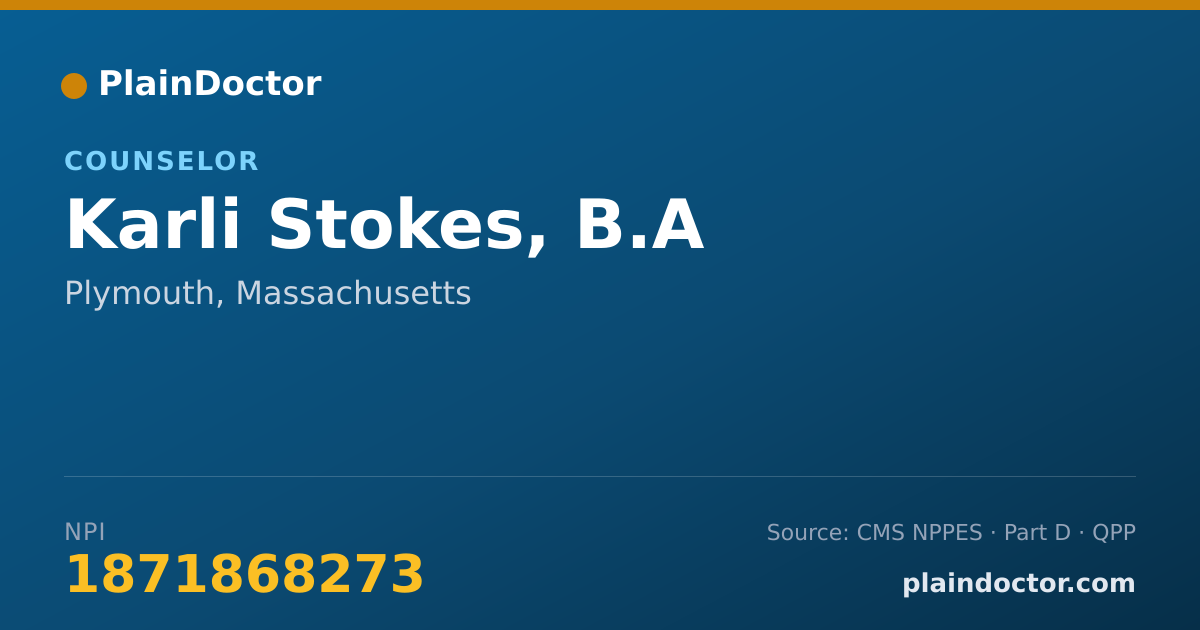 Shareable card for Karli Stokes, B.A - Counselor, Plymouth, MA