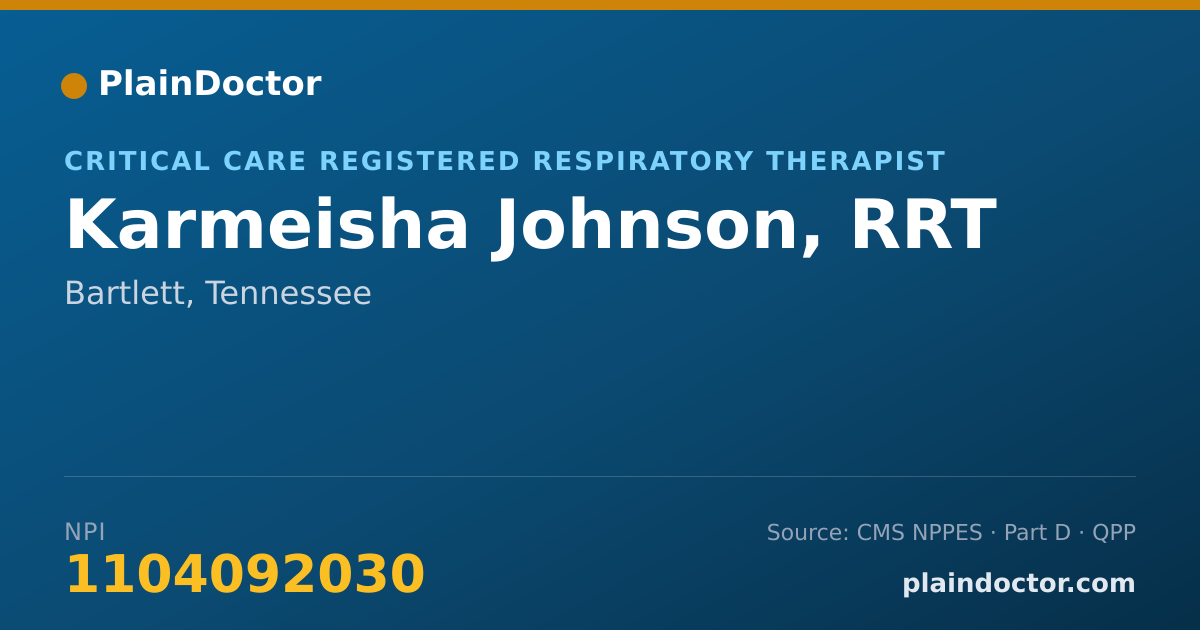 Shareable card for Karmeisha Johnson, RRT - Critical Care Registered Respiratory Therapist, Bartlett, TN