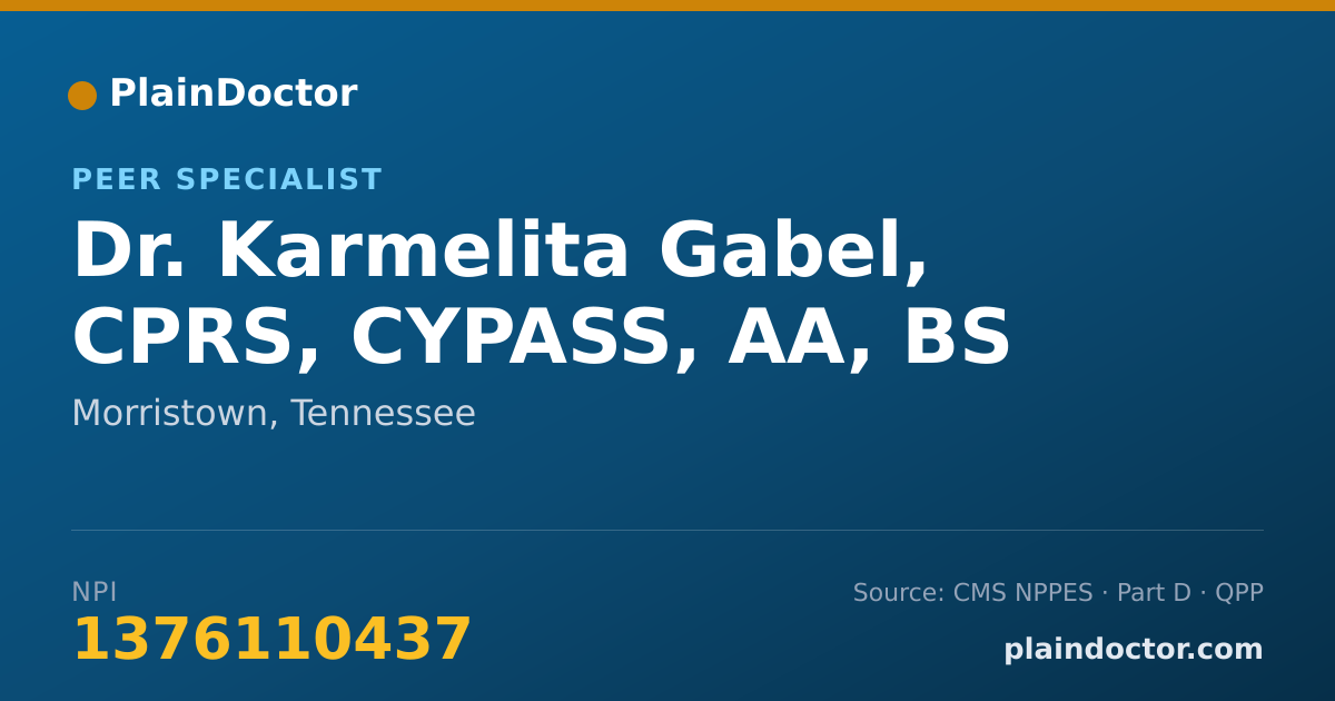 Shareable card for Karmelita Gabel, CPRS, CYPASS, AA, BS - Peer Specialist, Morristown, TN