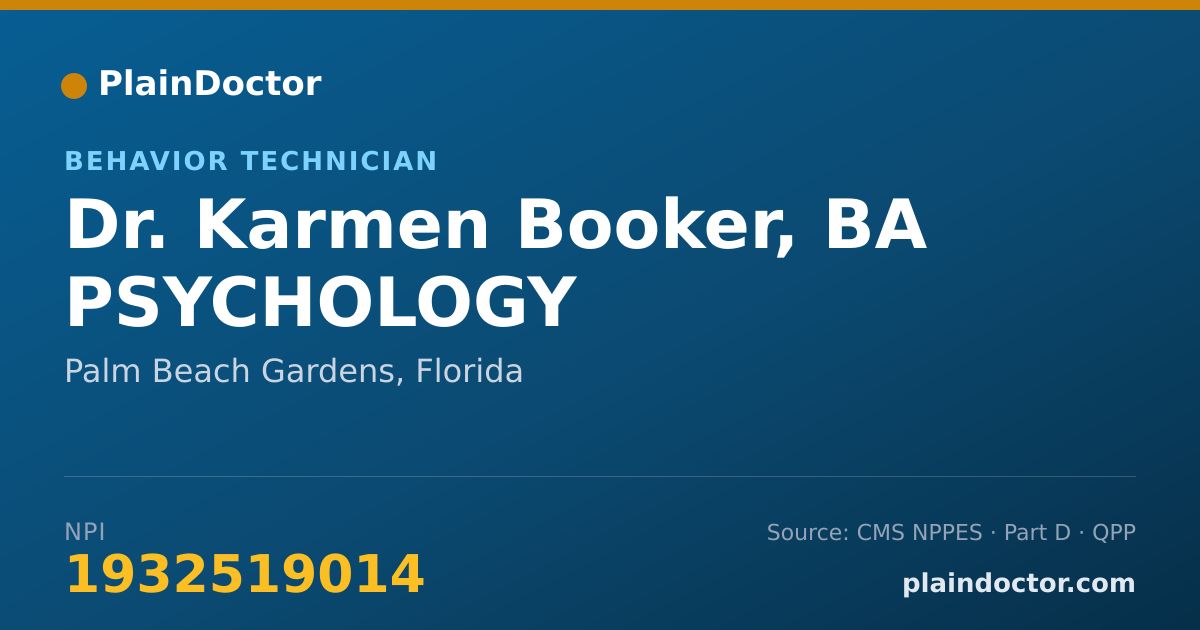 Shareable card for Karmen Booker, BA PSYCHOLOGY - Behavior Technician, Palm Beach Gardens, FL
