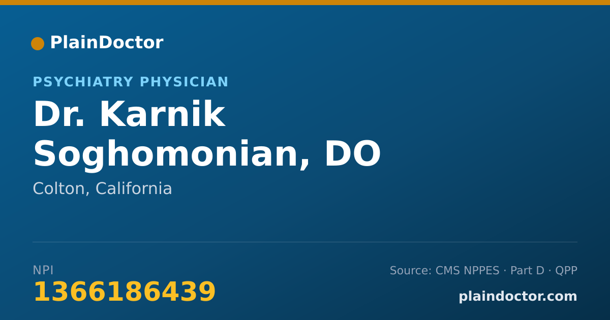 Shareable card for Karnik Soghomonian, DO - Psychiatry Physician, Colton, CA
