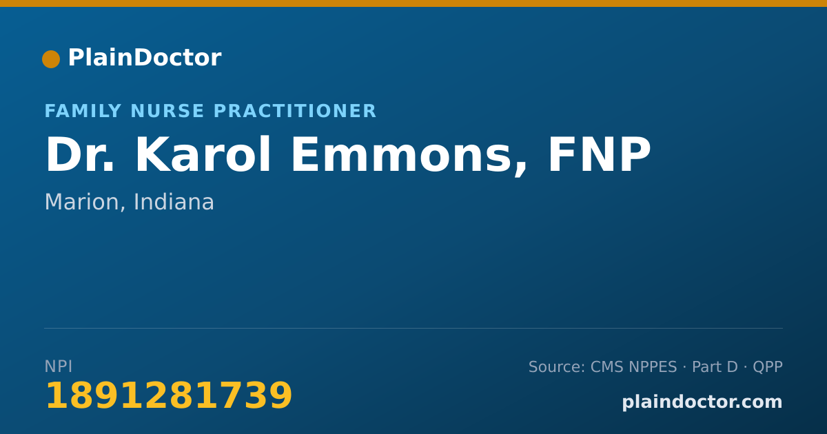 Shareable card for Karol Emmons, FNP - Family Nurse Practitioner, Marion, IN