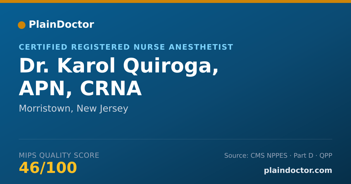 Shareable card for Karol Quiroga, APN, CRNA - Certified Registered Nurse Anesthetist, Morristown, NJ
