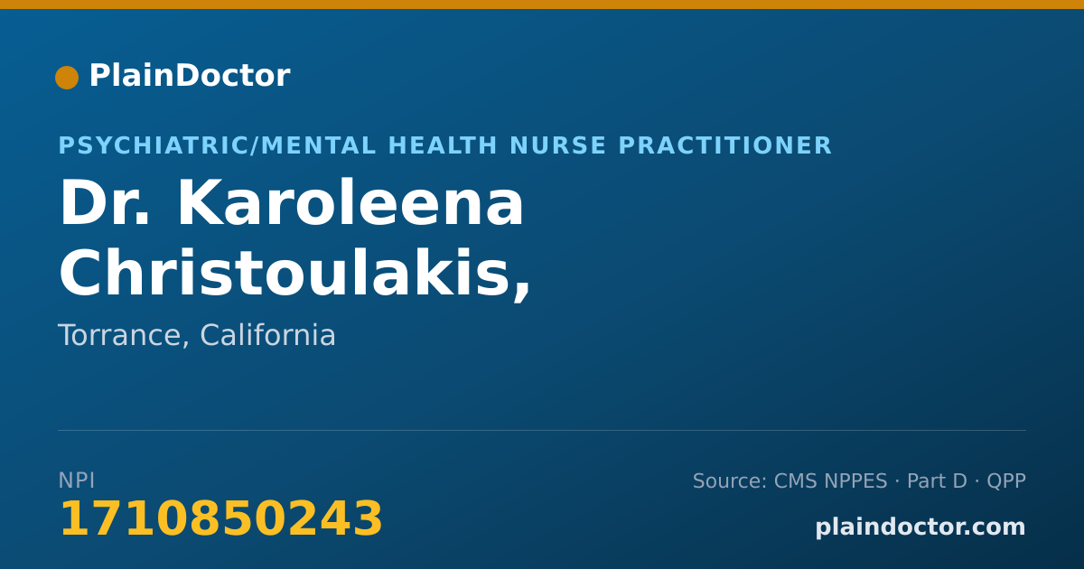 Shareable card for Karoleena Christoulakis, PMHNP-BC - Psychiatric/Mental Health Nurse Practitioner, Torrance, CA