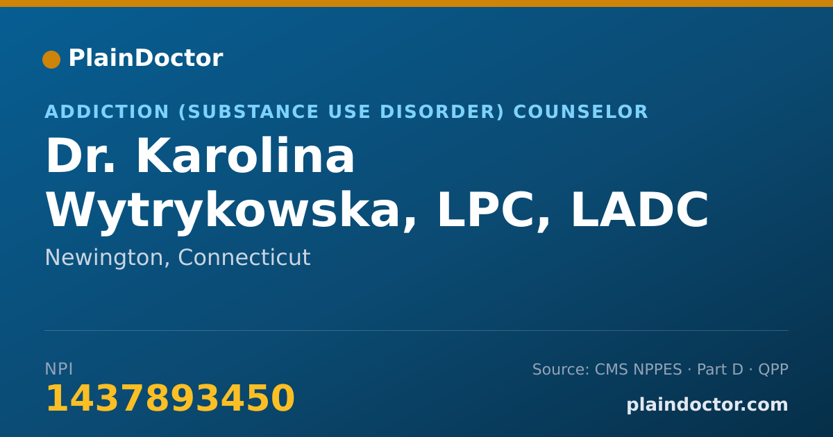 Shareable card for Karolina Wytrykowska, LPC, LADC - Addiction (Substance Use Disorder) Counselor, Newington, CT