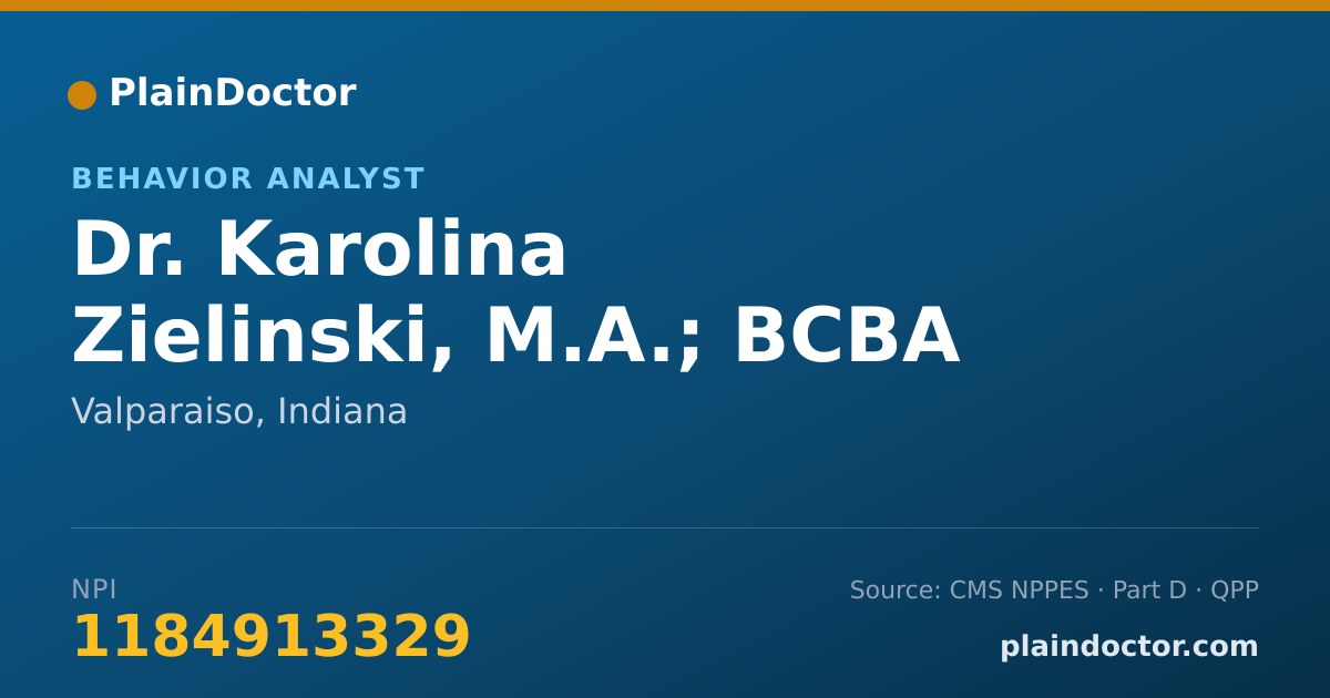 Shareable card for Karolina Zielinski, M.A.; BCBA - Behavior Analyst, Valparaiso, IN
