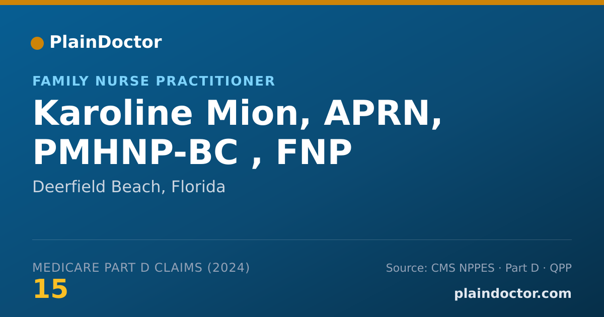 Shareable card for Karoline Mion, APRN, PMHNP-BC , FNP - Family Nurse Practitioner, Deerfield Beach, FL