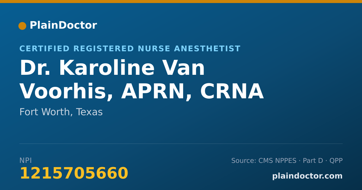 Shareable card for Karoline Van Voorhis, APRN, CRNA - Certified Registered Nurse Anesthetist, Fort Worth, TX