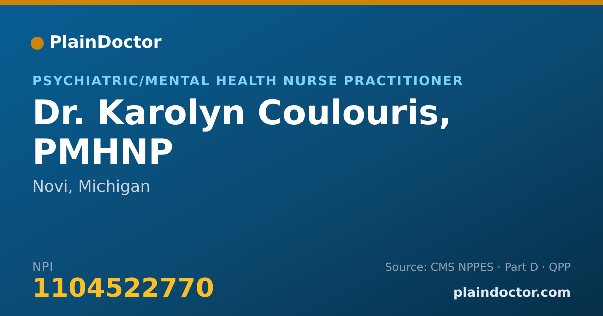 Shareable card for Karolyn Coulouris, PMHNP - Psychiatric/Mental Health Nurse Practitioner, Novi, MI