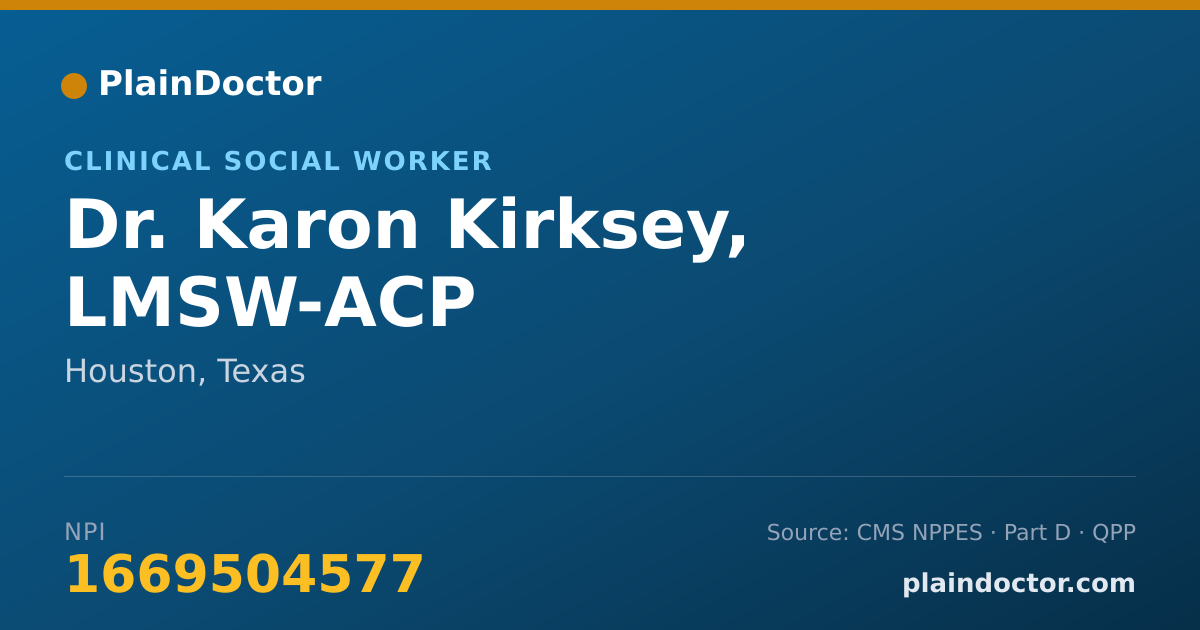 Shareable card for Karon Kirksey, LMSW-ACP - Clinical Social Worker, Houston, TX