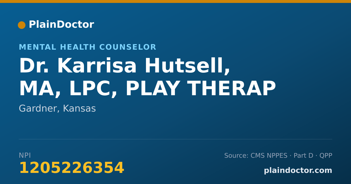 Shareable card for Karrisa Hutsell, MA, LPC, PLAY THERAP - Mental Health Counselor, Gardner, KS