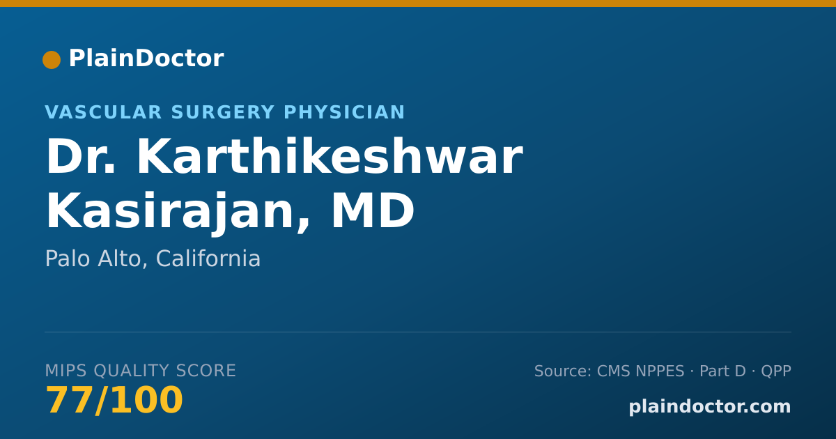 Shareable card for Karthikeshwar Kasirajan, MD - Vascular Surgery Physician, Palo Alto, CA