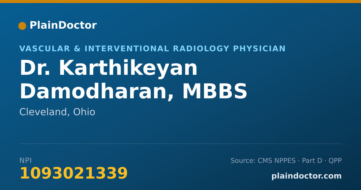 Shareable card for Karthikeyan Damodharan, MBBS - Vascular & Interventional Radiology Physician, Cleveland, OH