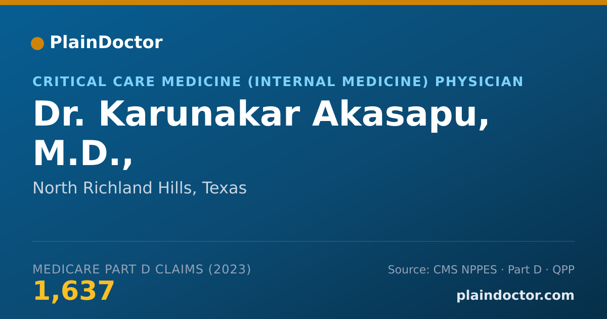 Shareable card for Karunakar Akasapu, M.D., - Critical Care Medicine (Internal Medicine) Physician, North Richland Hills, TX