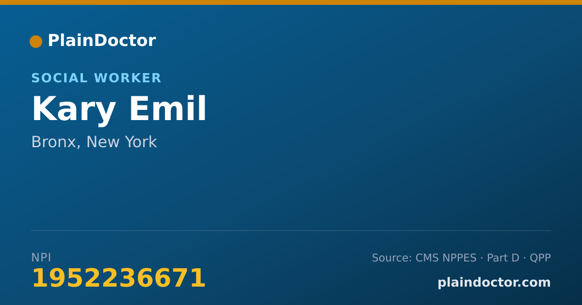 Shareable card for Kary Emil - Social Worker, Bronx, NY