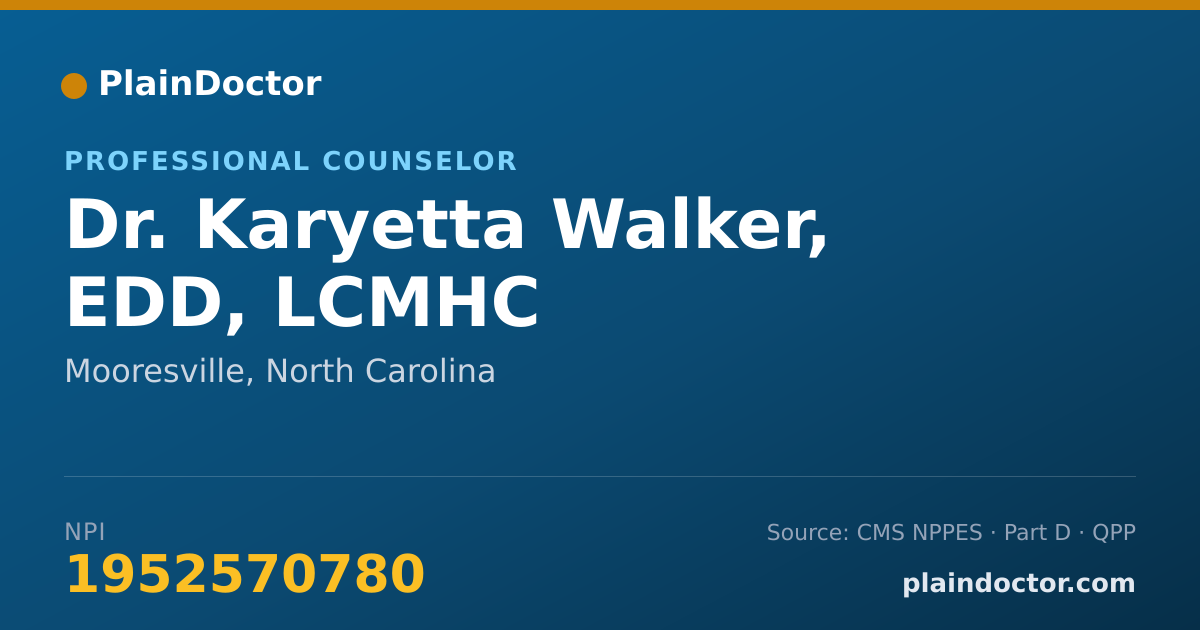 Shareable card for Karyetta Walker, EDD, LCMHC - Professional Counselor, Mooresville, NC
