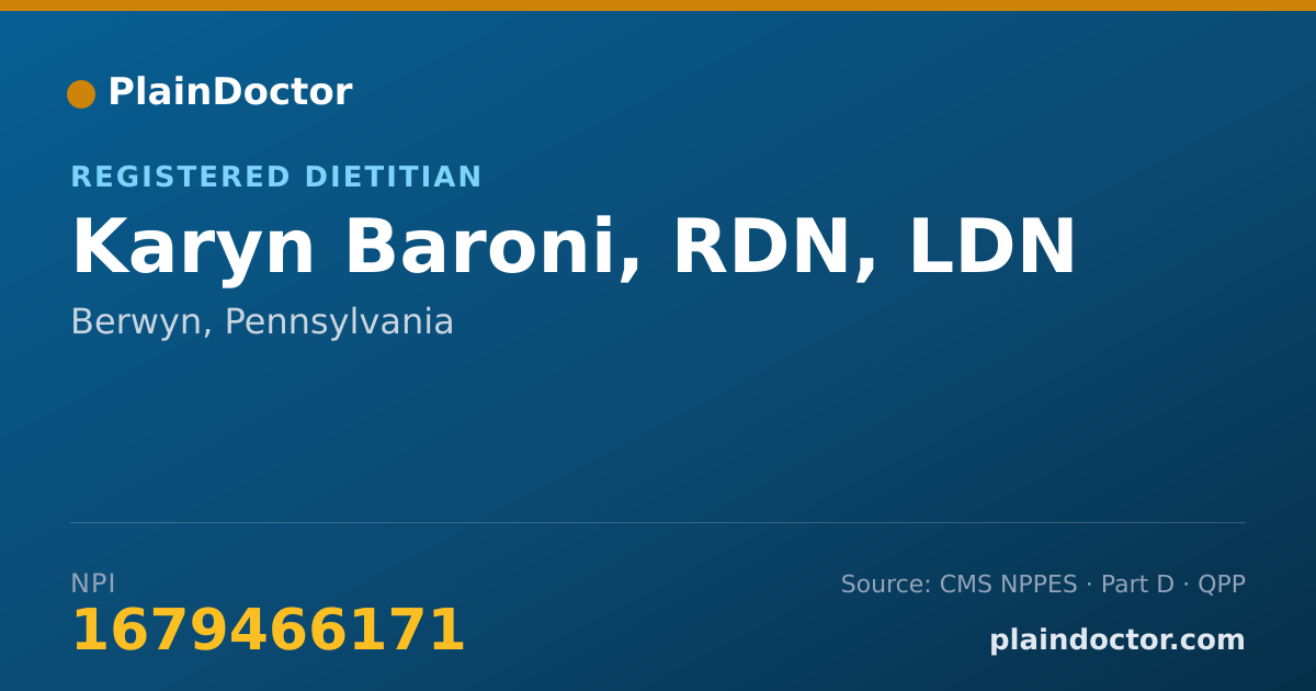 Shareable card for Karyn Baroni, RDN, LDN - Registered Dietitian, Berwyn, PA