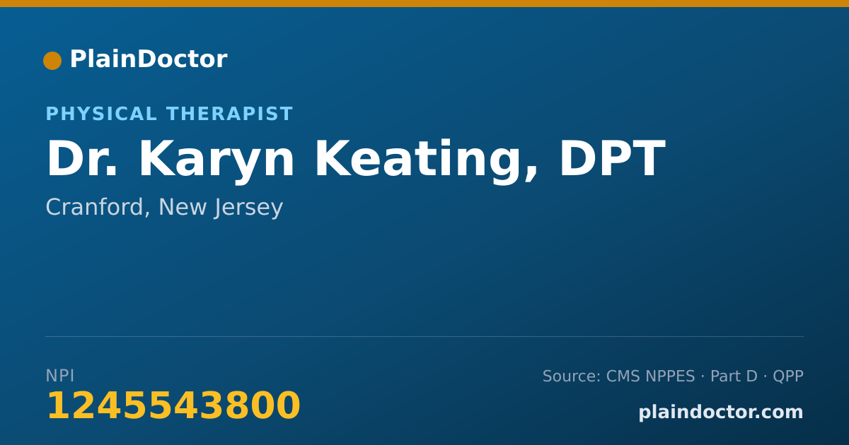 Shareable card for Karyn Keating, DPT - Physical Therapist, Cranford, NJ
