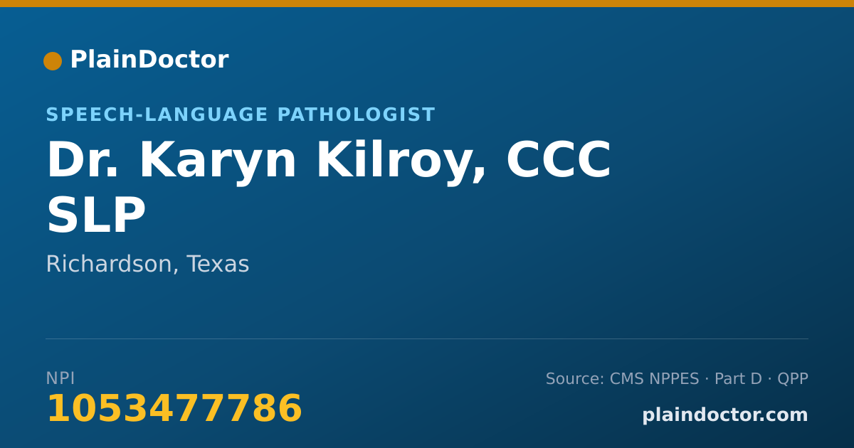 Shareable card for Karyn Kilroy, CCC SLP - Speech-Language Pathologist, Richardson, TX