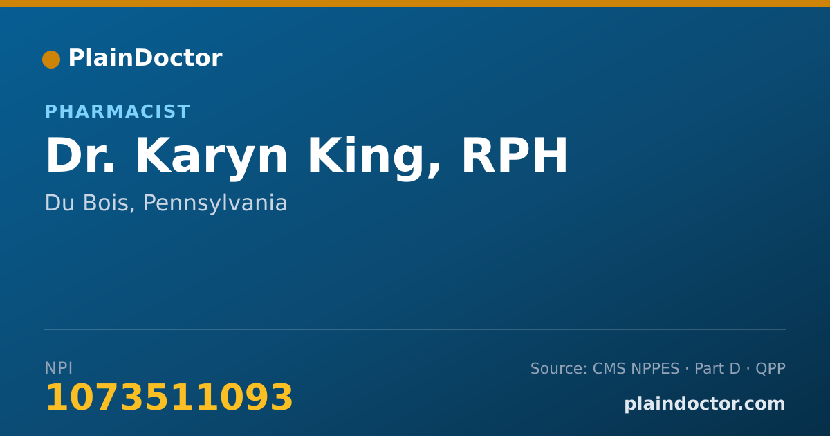 Shareable card for Karyn King, RPH - Pharmacist, Du Bois, PA