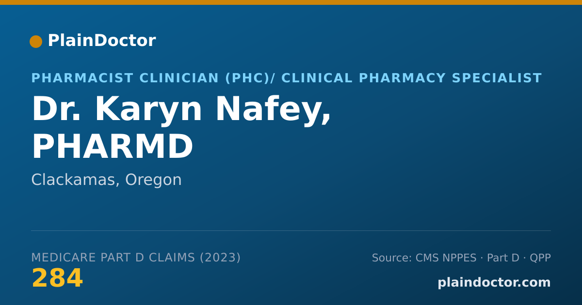 Shareable card for Karyn Nafey, PHARMD - Pharmacist Clinician (PhC)/ Clinical Pharmacy Specialist, Clackamas, OR