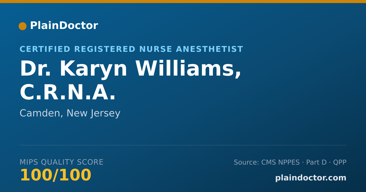 Shareable card for Karyn Williams, C.R.N.A. - Certified Registered Nurse Anesthetist, Camden, NJ