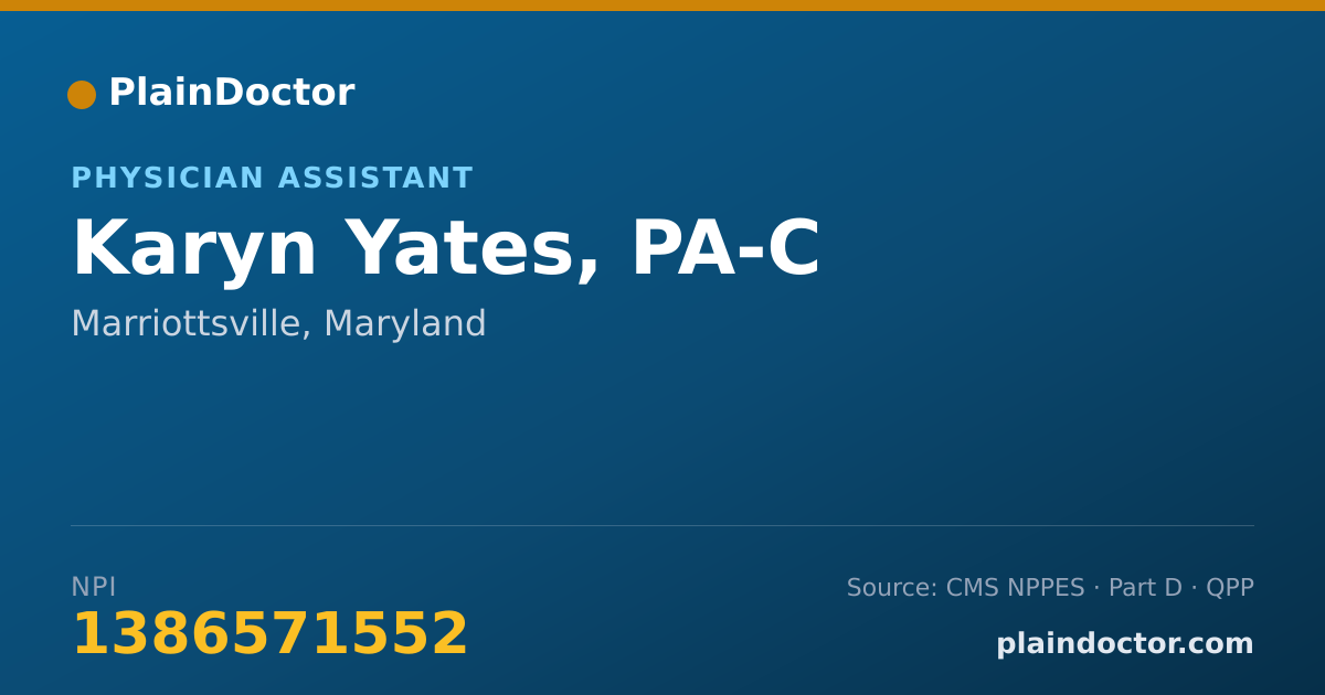 Shareable card for Karyn Yates, PA-C - Physician Assistant, Marriottsville, MD