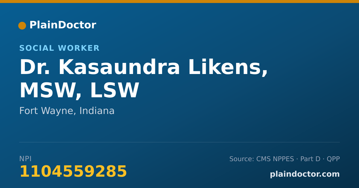 Shareable card for Kasaundra Likens, MSW, LSW - Social Worker, Fort Wayne, IN