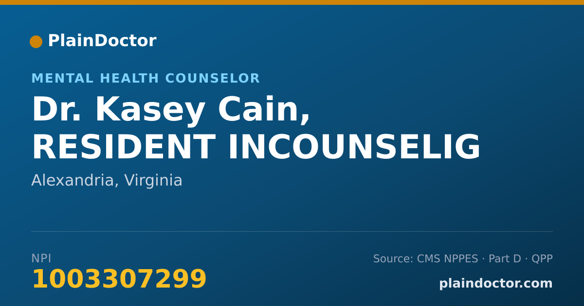 Shareable card for Kasey Cain, RESIDENT INCOUNSELIG - Mental Health Counselor, Alexandria, VA