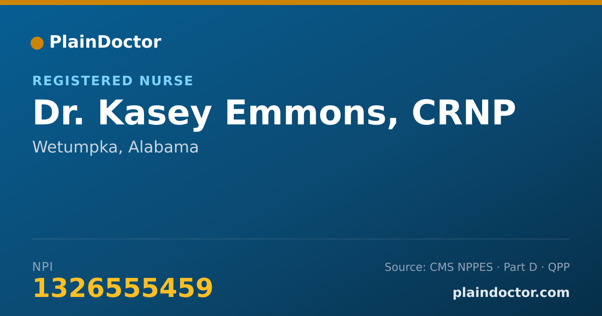 Shareable card for Kasey Emmons, CRNP - Registered Nurse, Wetumpka, AL